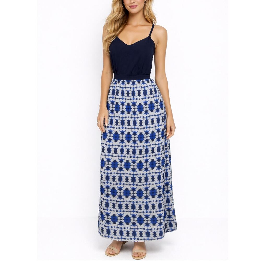 J. Crew Navy & White Printed Maxi Dress
